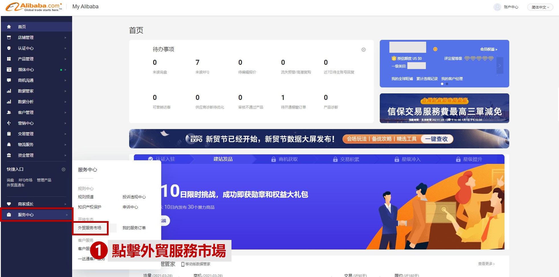 阿里巴巴國際站,外貌服務市場畫面